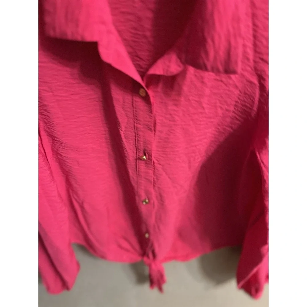 Michael Kors Women Hot Pink Tie Front Button up Long Sleeve Shirt‎ Size Medium